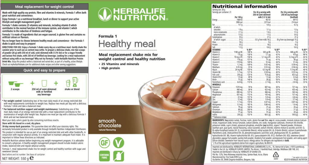herbalife formula 1 ingredients facts