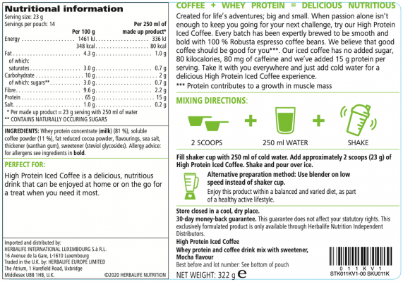 Herbalife protein coffee ingredients and nutrition facts